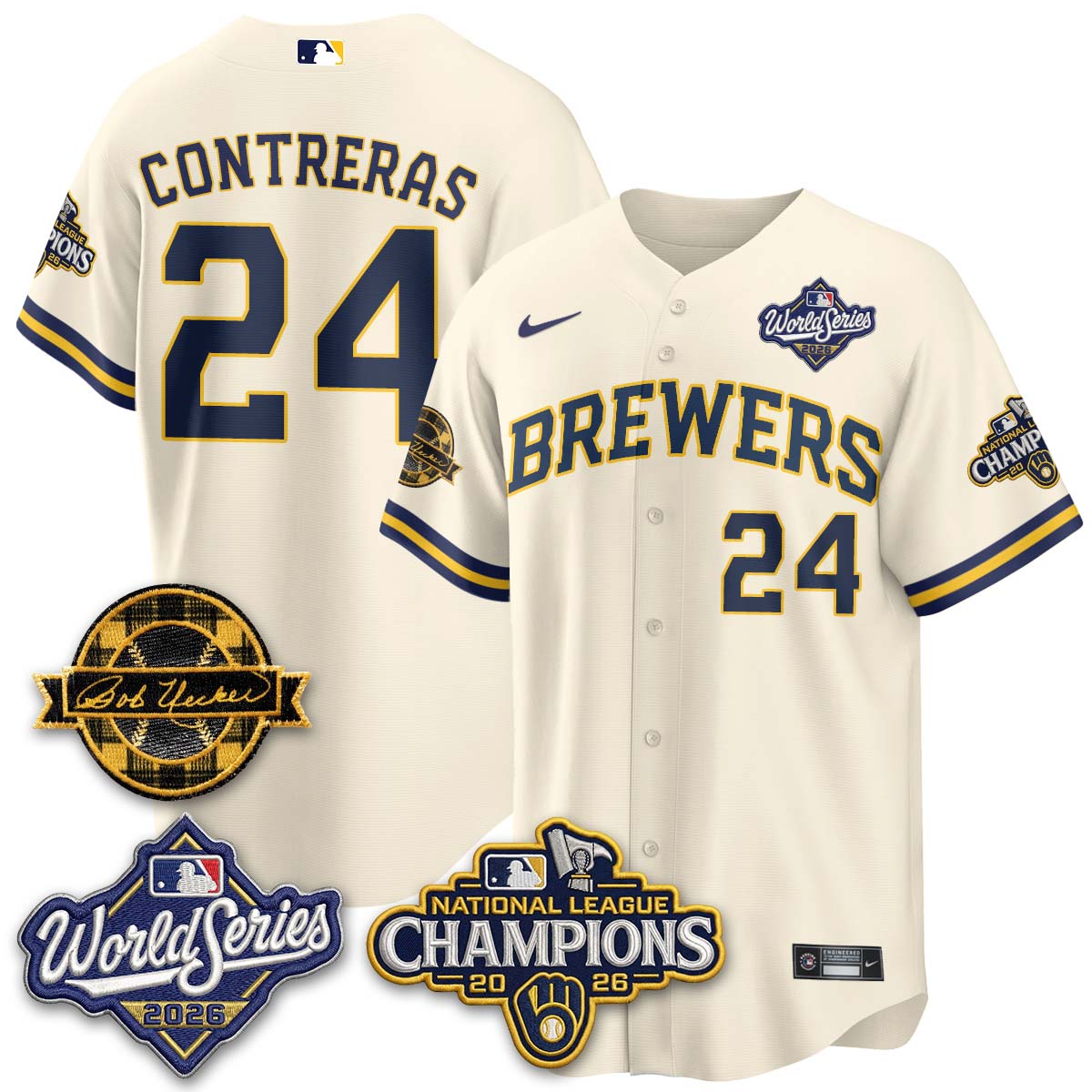 MIL 2026 NL Champions - Bob Uecker Patch Vapor Jersey - Stitched-NQD.
