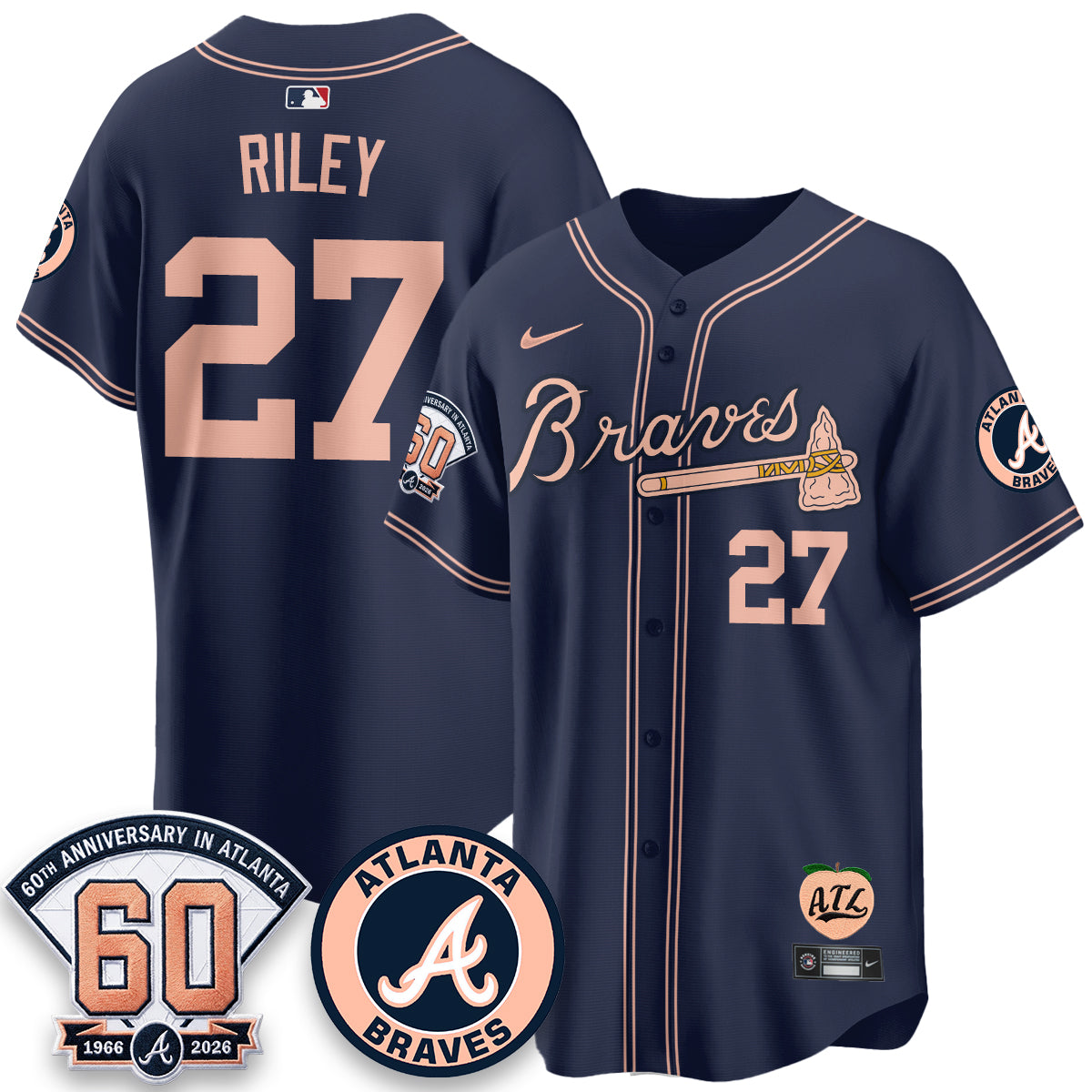 Atlanta Braves 60th Anniversary Peach Edition Vapor Premier Limited Jersey - All Stitched (1)