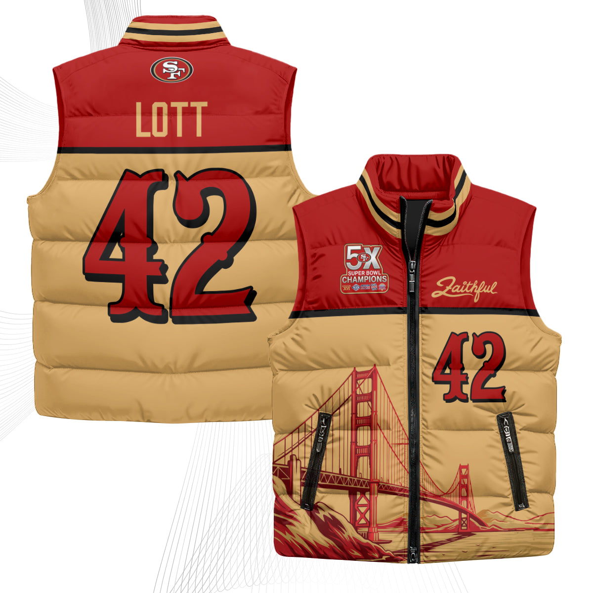 San Francisco 49ers Faithful Puffer Vest - Printed