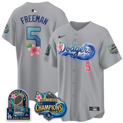 Los Angeles Dodgers Coastal Vapor Hawaiian Jersey - All Stitched