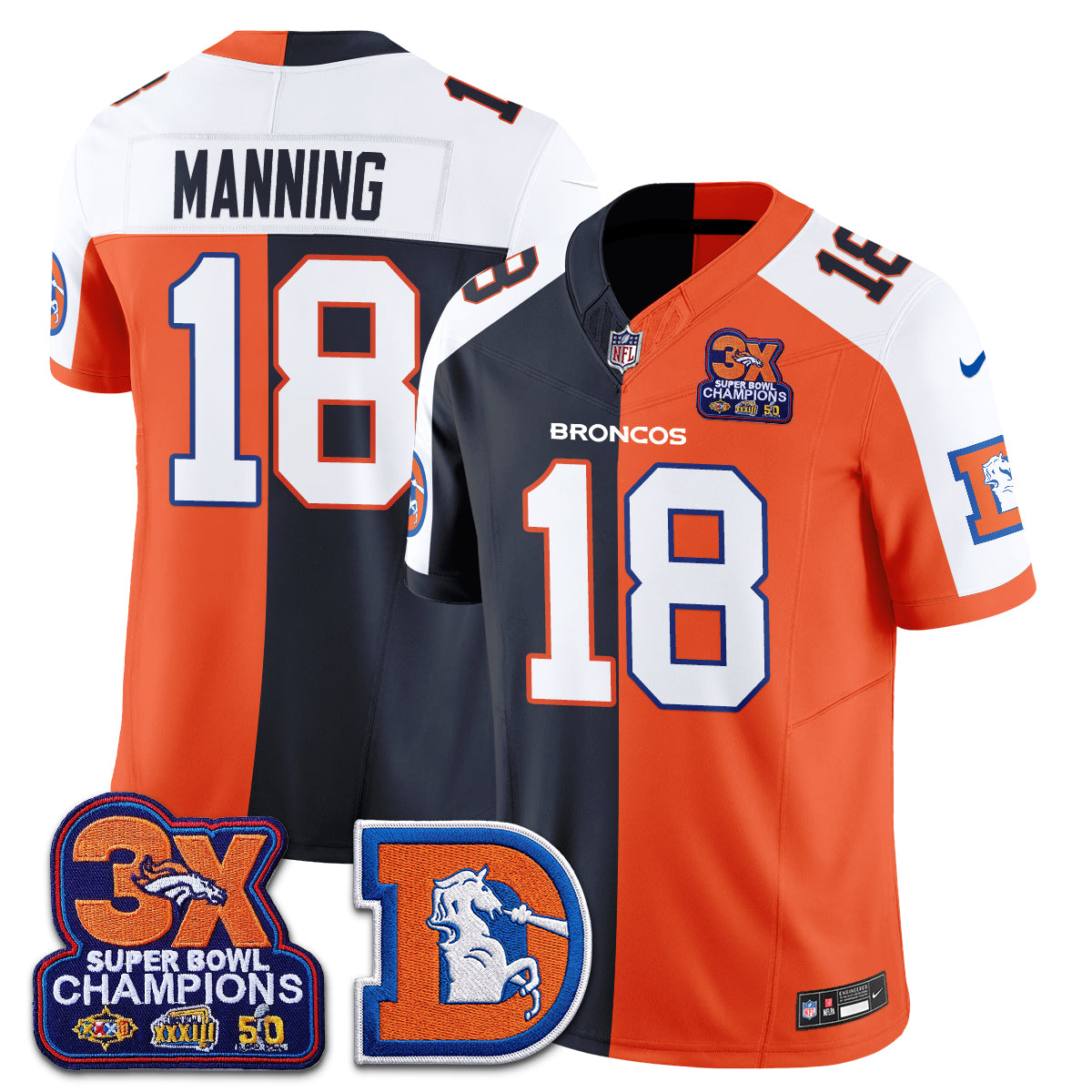 Denver Broncos Throwback Split Vapor Jersey - Stitched-NQD