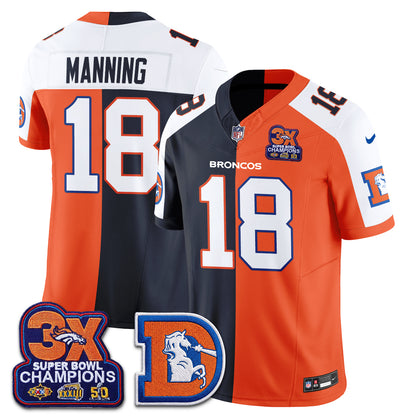 Denver Broncos Throwback Split Vapor Jersey - Stitched-NQD