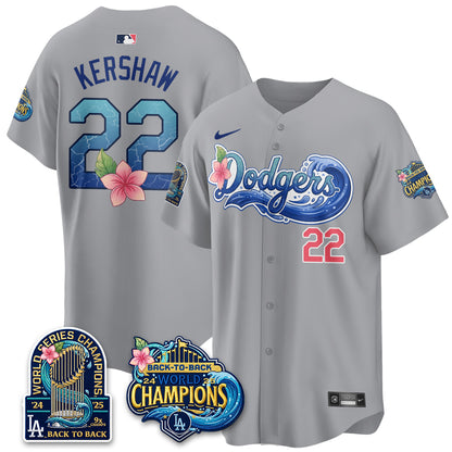 Los Angeles Dodgers Coastal Vapor Hawaiian Jersey - All Stitched