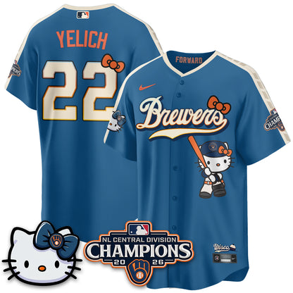 Milwaukee Brewers NL Central Champs x Meow KT Vapor Jersey - Stitched