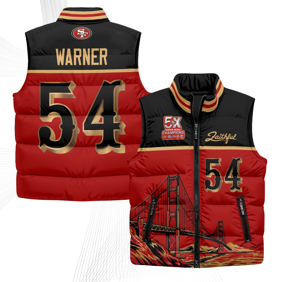 San Francisco 49ers Faithful Puffer Vest - Printed