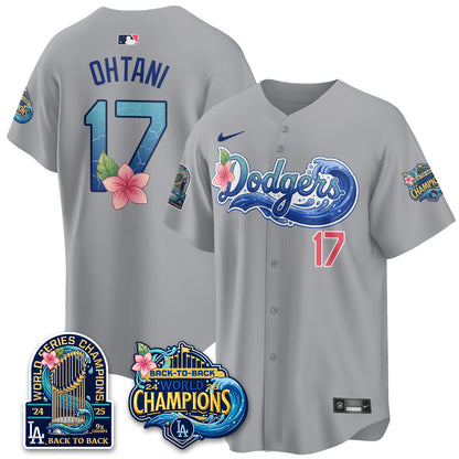 Los Angeles Dodgers Coastal Vapor Hawaiian Jersey - All Stitched