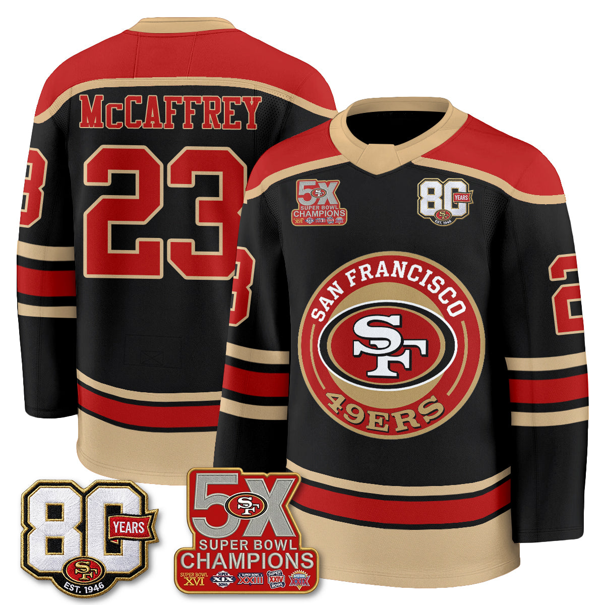 San Francisco 49ers 4X Champs Hockey Jersey - Stitched