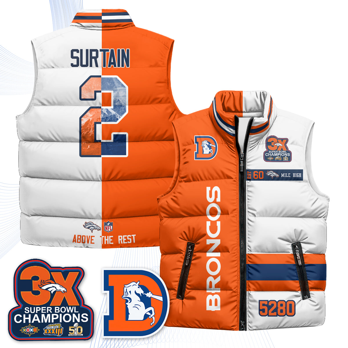 Denver Broncos "Mile High" Puffer Vest - Printed