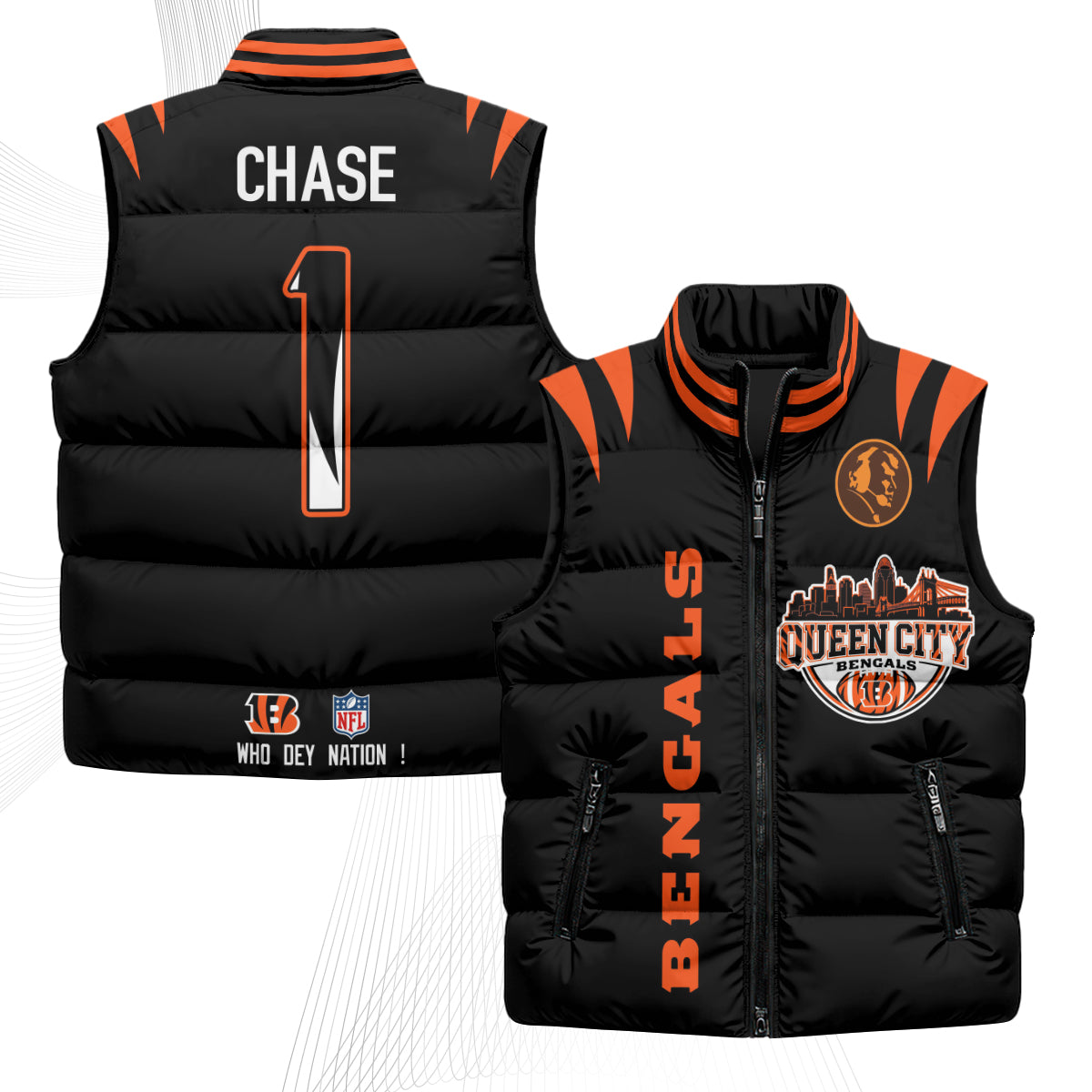 Cincinnati Bengals John Madden Patch Puffer Vest - Printed