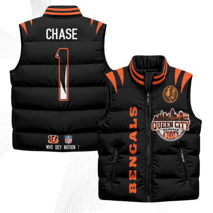 Cincinnati Bengals John Madden Patch Puffer Vest - Printed