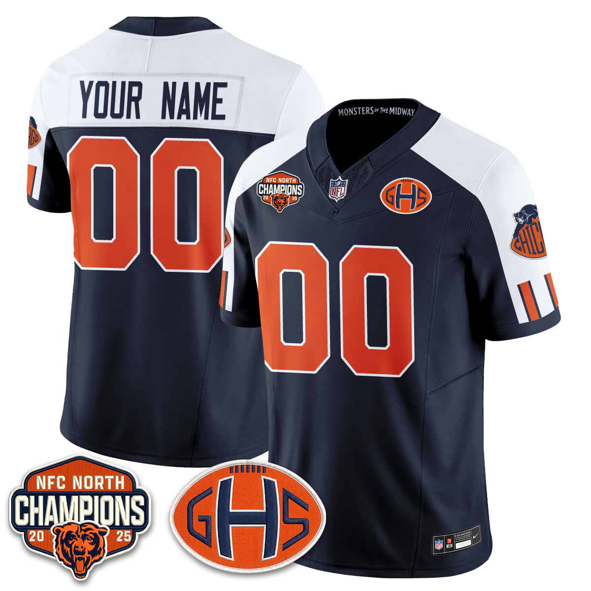 Chicago Bears 2026 Rivalries Split Edition Vapor Custom Jersey - Stitched