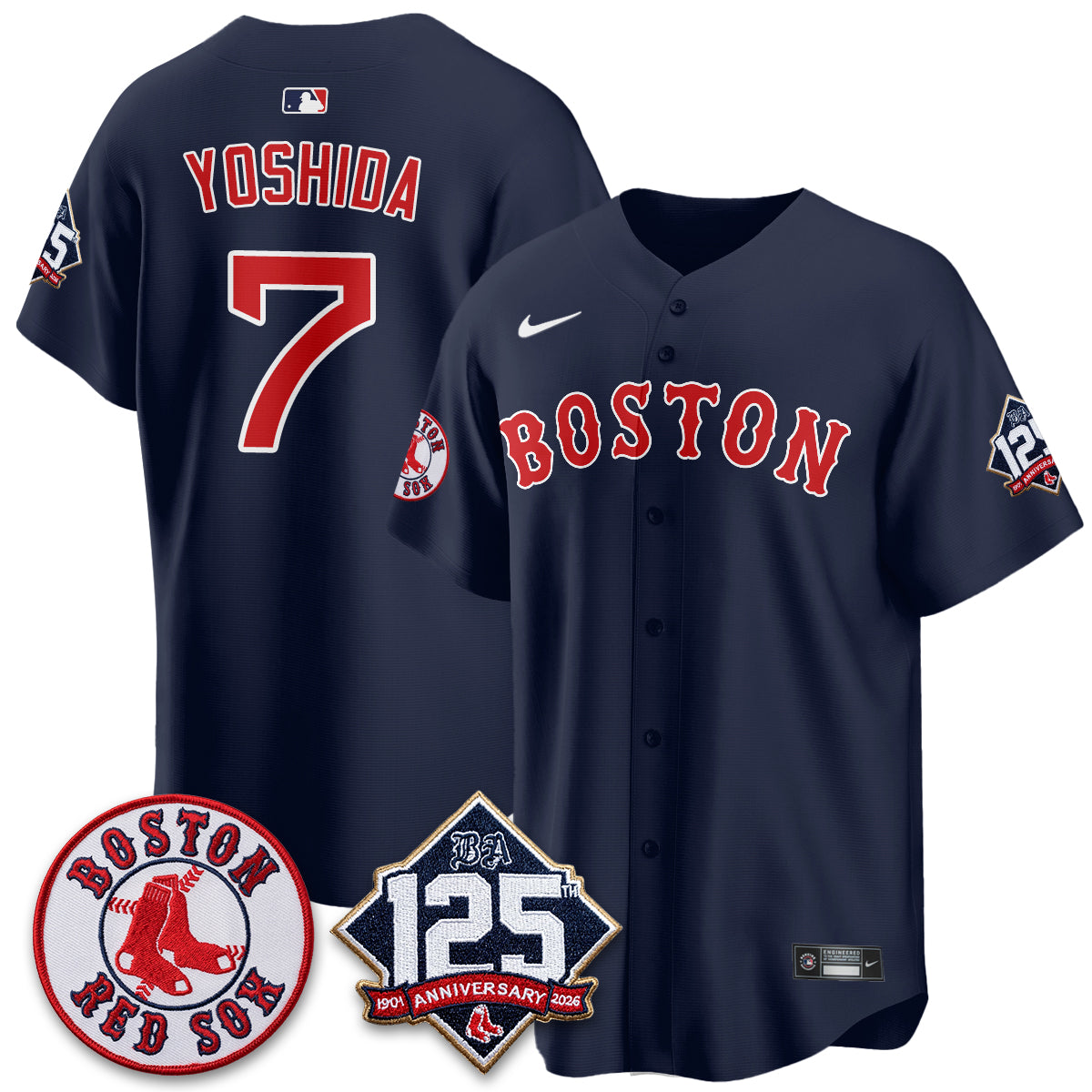 Boston Red Sox 125th Anniversary Patch Vapor Jersey - Stitched