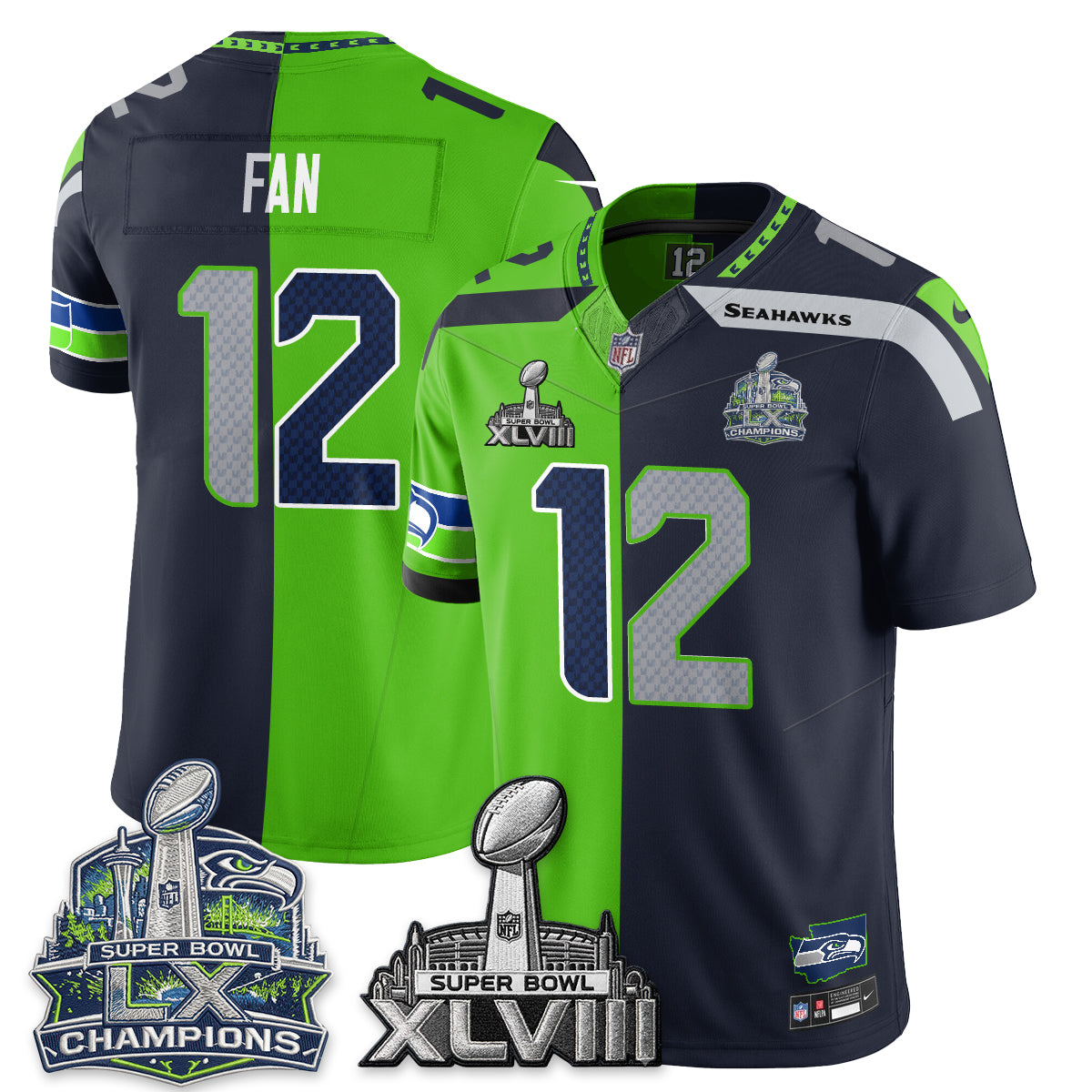 Seattle Seahawks S.Bowl Champs Split Edition Vapor Jersey - Stitch
