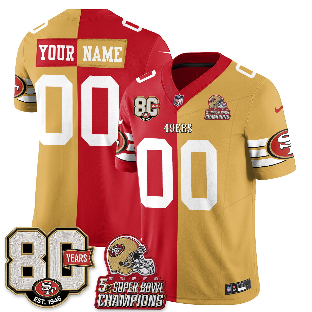 San Francisco 49ers Split Style Vapor Custom Jersey - Stitched