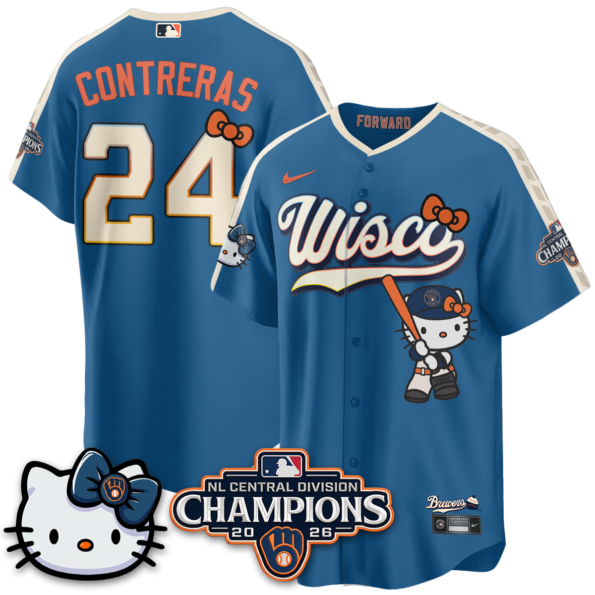 Milwaukee Brewers NL Central Champs x Meow KT Vapor Pink Jersey - Stitched