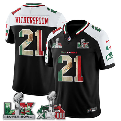 Seattle Seahawks 2X Champs Patch Mexico Edition Vapor Black Jersey- Stitched