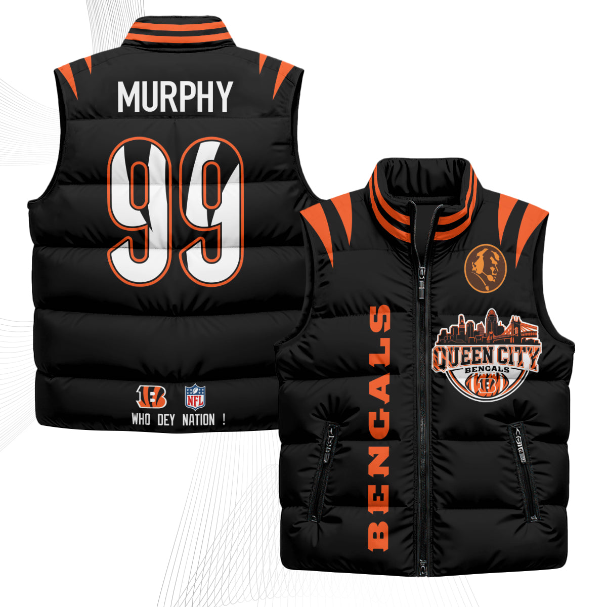Cincinnati Bengals John Madden Patch Puffer Vest - Printed