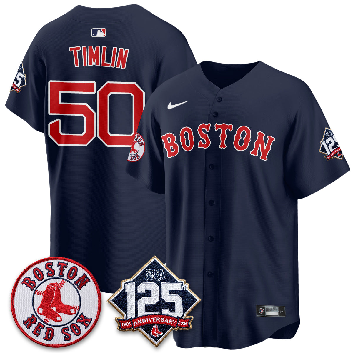 Boston Red Sox 125th Anniversary Patch Vapor Jersey - Stitched