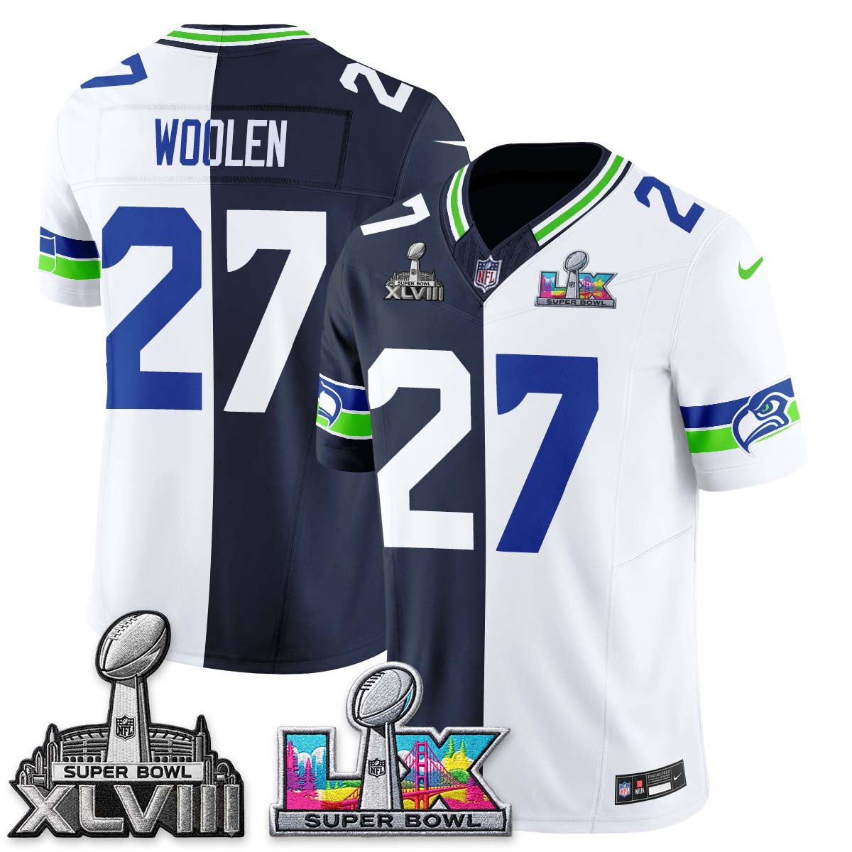 Seattle Seahawks Throwback 2 SB Patches Vapor Jersey - Stitched-NQD