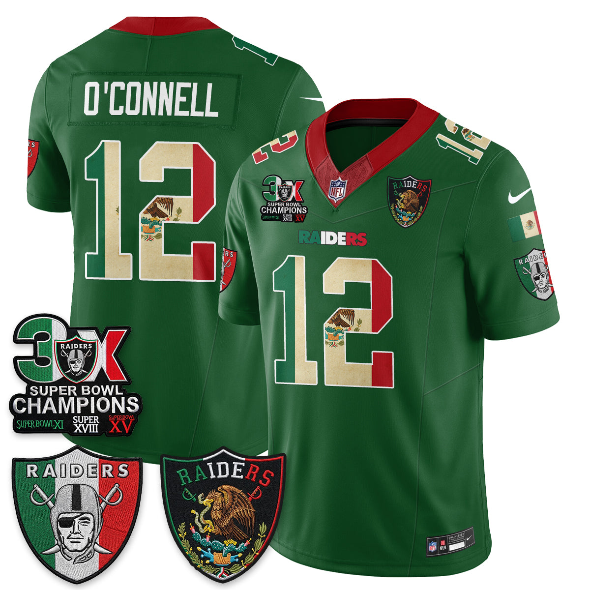Las Vegas Raiders 3X Champs Mexico Edition Vapor Jersey - Stitched