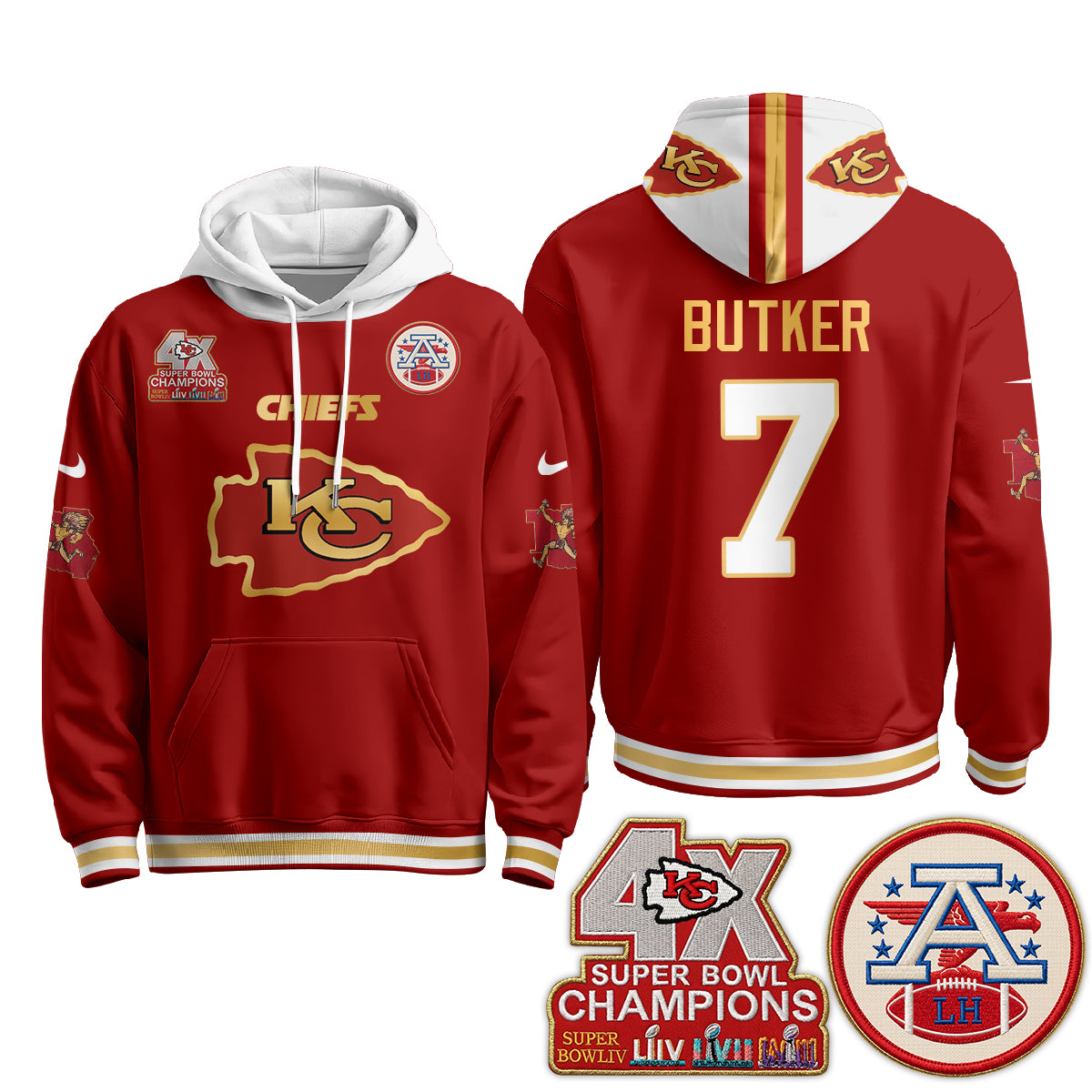 Kansas City Chiefs 4X Champs Gold Edition Hoodie - Stitched