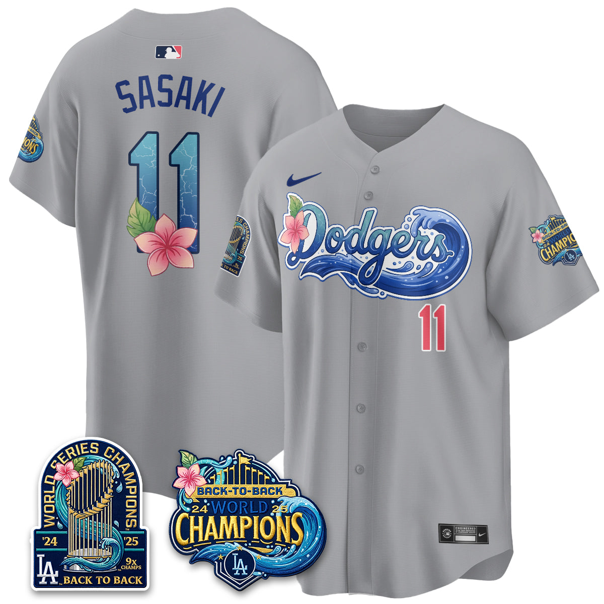 Los Angeles Dodgers Coastal Vapor Hawaiian Jersey - All Stitched