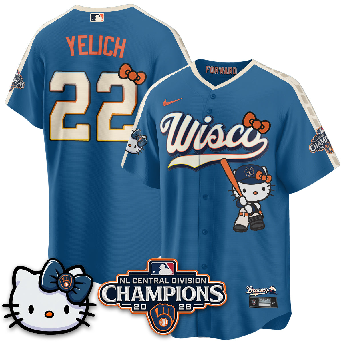 Milwaukee Brewers NL Central Champs x Meow KT Vapor Pink Jersey - Stitched