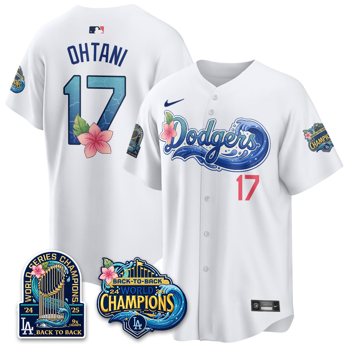 Los Angeles Dodgers Coastal Vapor Hawaiian Jersey - All Stitched