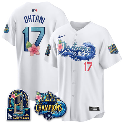 Los Angeles Dodgers Coastal Vapor Hawaiian Jersey - All Stitched