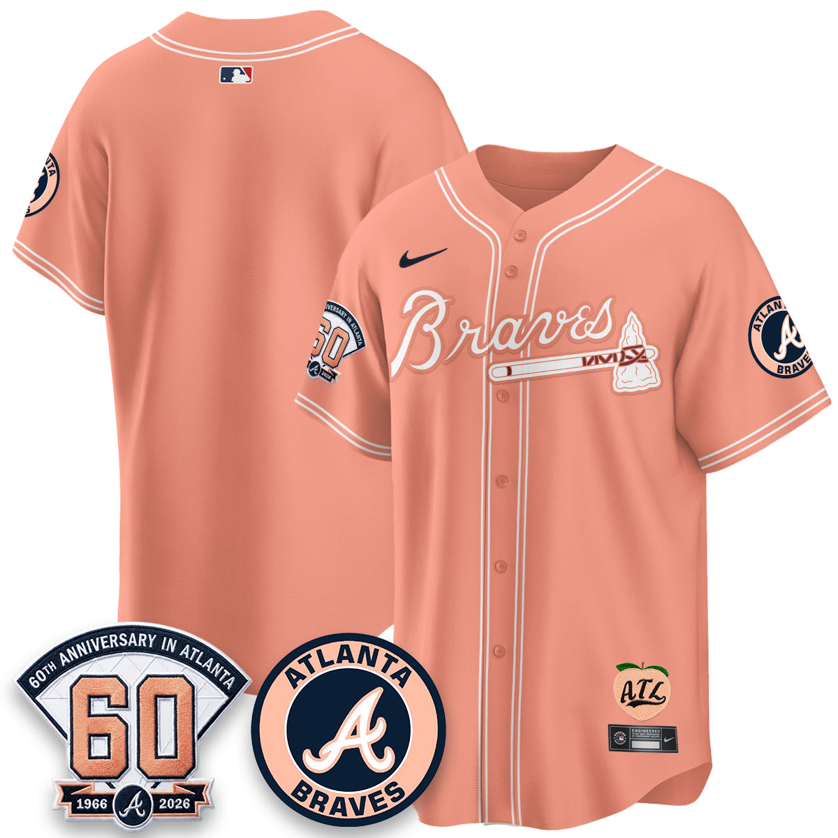 Atlanta Braves 60th Anniversary Peach Edition Vapor Premier Limited Jersey - All Stitched (1)