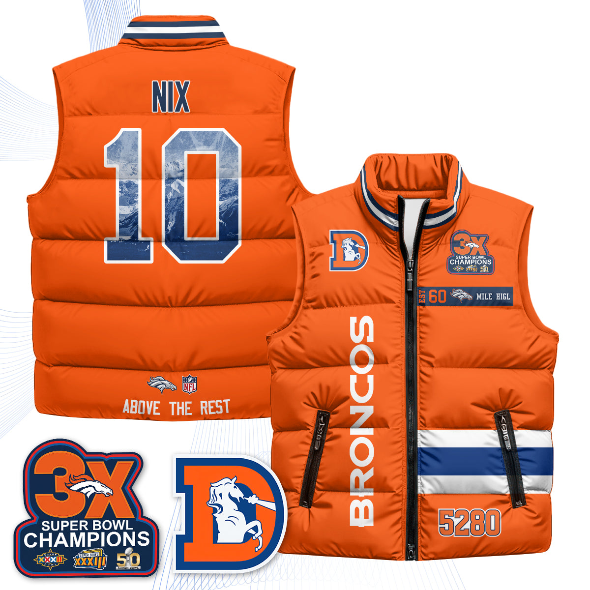 Denver Broncos "Mile High" Puffer Vest - Printed