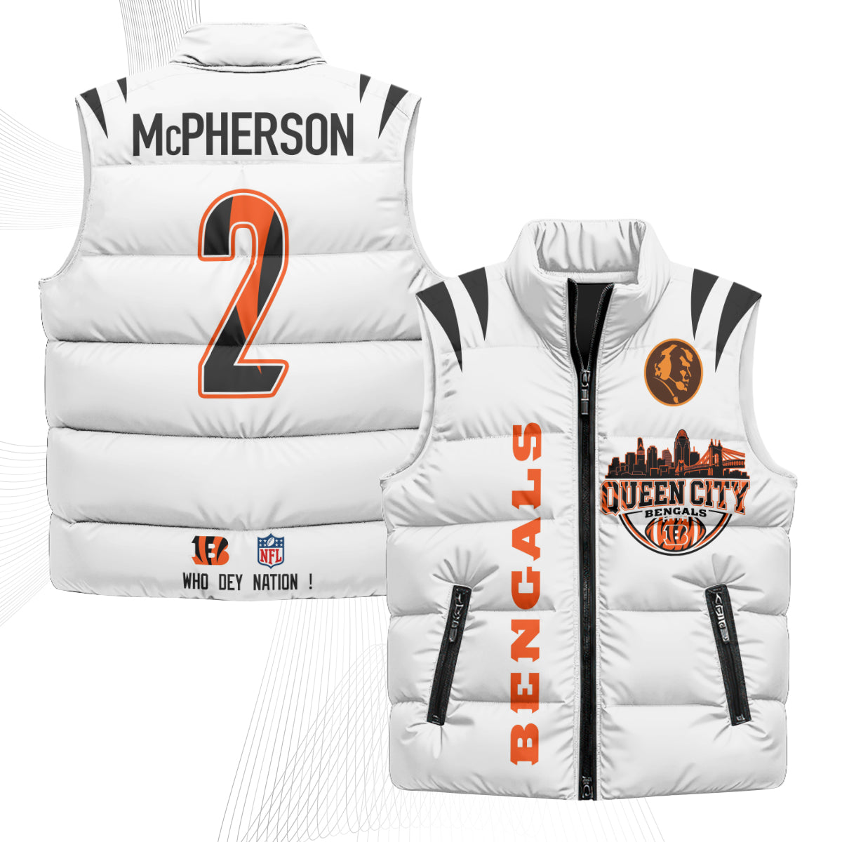 Cincinnati Bengals John Madden Patch Puffer Vest - Printed