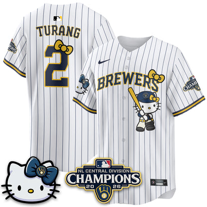 Milwaukee Brewers NL Central Champs x Meow KT Vapor Pink Jersey - Stitched
