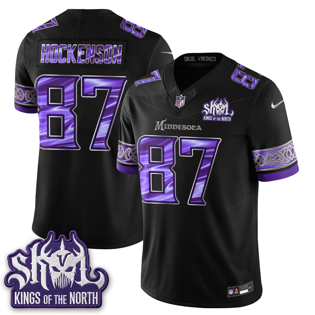 Minnesota Vikings Fangear Edition Warrior Skol Patch Vapor Jersey - Stitched