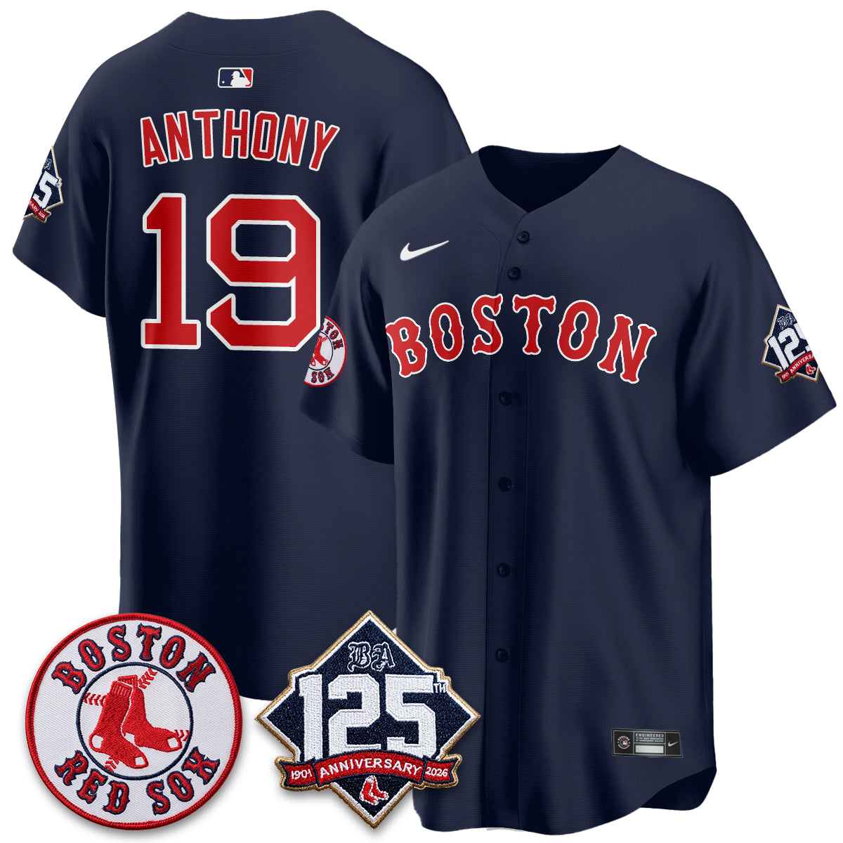 Boston Red Sox 125th Anniversary Patch Vapor Jersey - Stitched