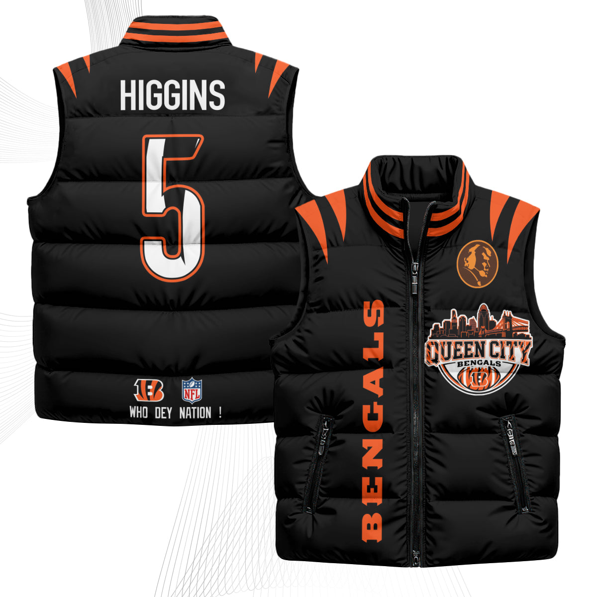 Cincinnati Bengals John Madden Patch Puffer Vest - Printed
