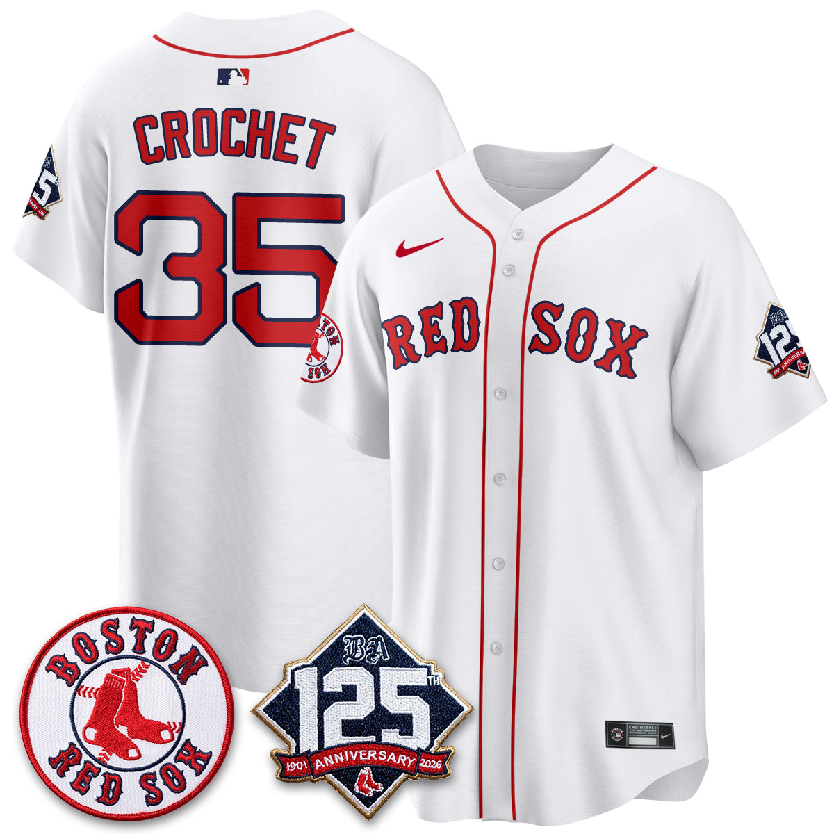 Boston Red Sox 125th Anniversary Patch Vapor Jersey - Stitched