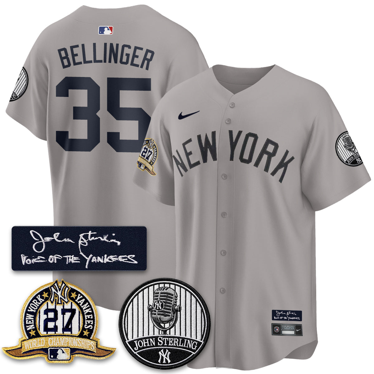 NYY John Sterling Tribute Patch Limited Gold Jersey - Stitched
