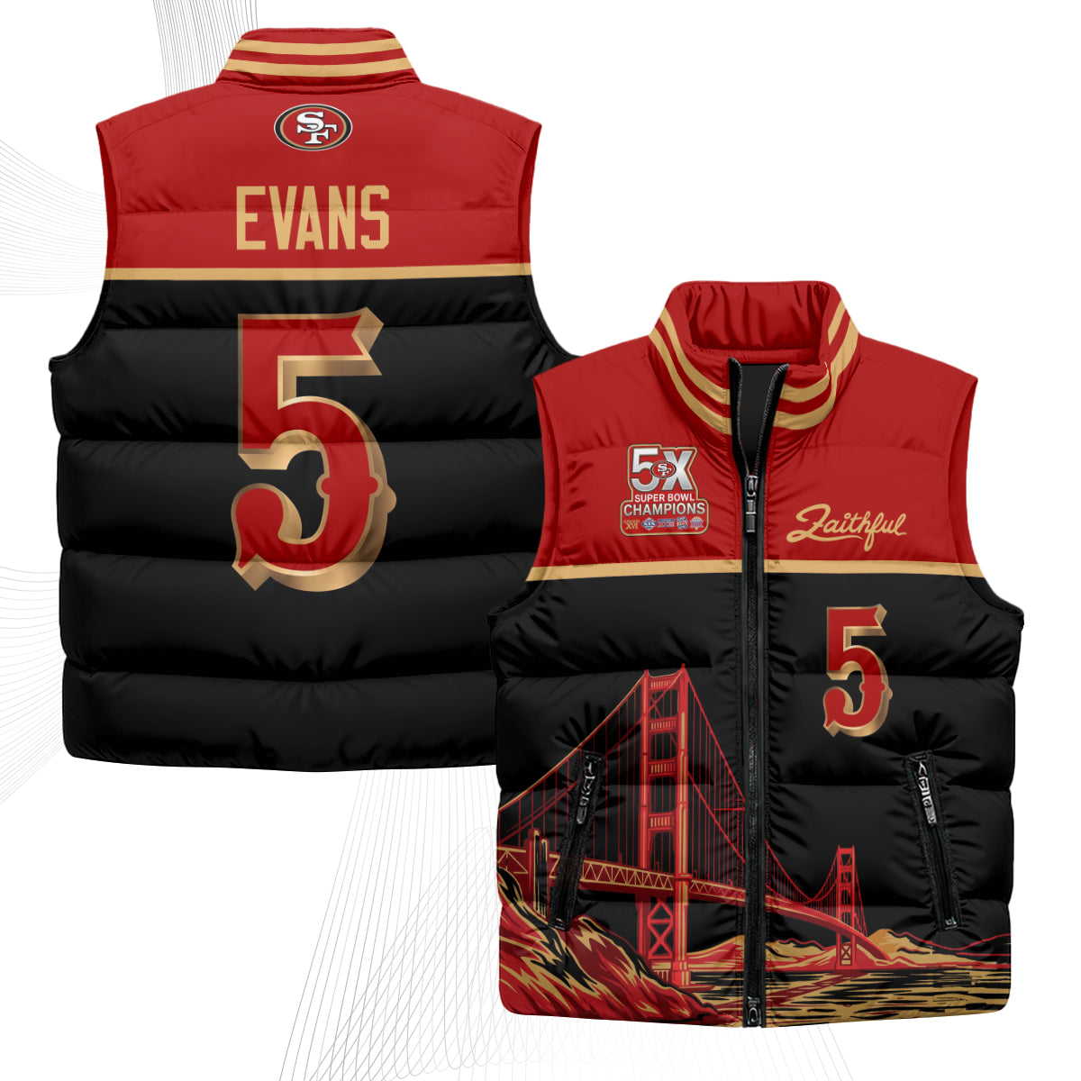 San Francisco 49ers Faithful Puffer Vest - Printed