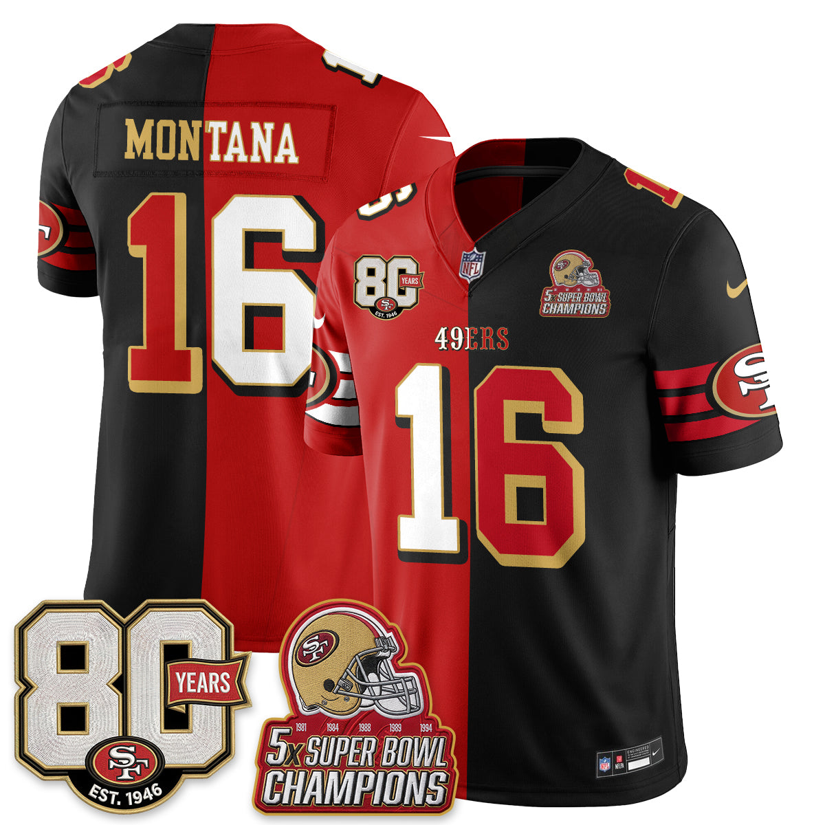 San Francisco 49ers Split Style Vapor Jersey - Stitched
