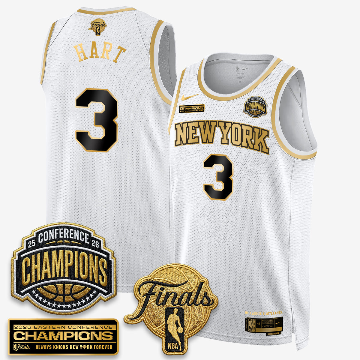 New York Knicks 2026 NBA Eastern Conference Champions White Gold Edition Jersey - Stitched