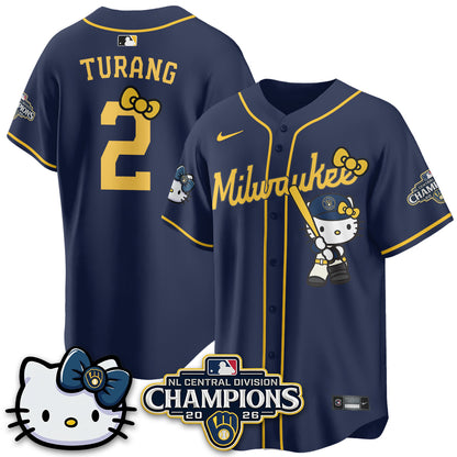 Milwaukee Brewers NL Central Champs x Meow KT Vapor Pink Jersey - Stitched