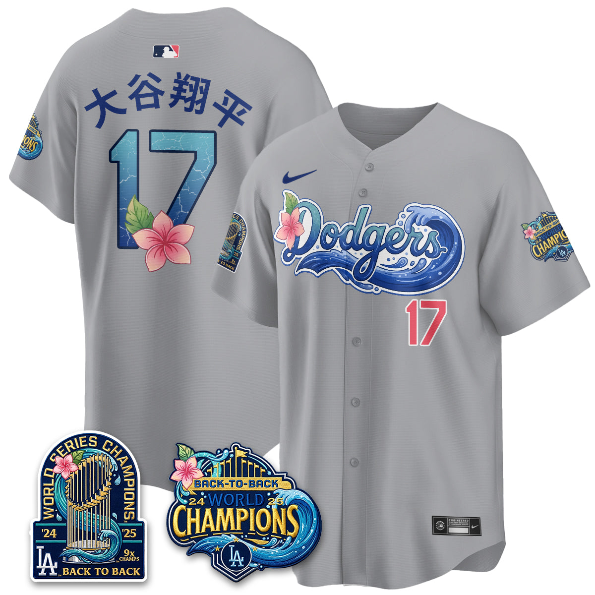 Los Angeles Dodgers Coastal Vapor Hawaiian Jersey - All Stitched