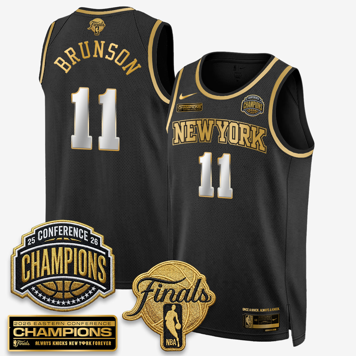 New York Knicks 2026 NBA Eastern Conference Champions White Gold Edition Jersey - Stitched