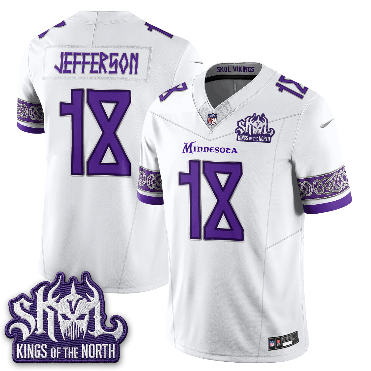 Minnesota Vikings Fangear Edition Warrior Skol Patch Vikings Font Vapor Jersey - Stitched