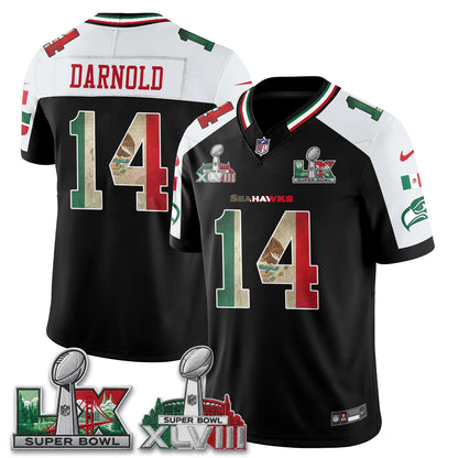 Seattle Seahawks 2X Champs Patch Mexico Edition Vapor Black Jersey- Stitched