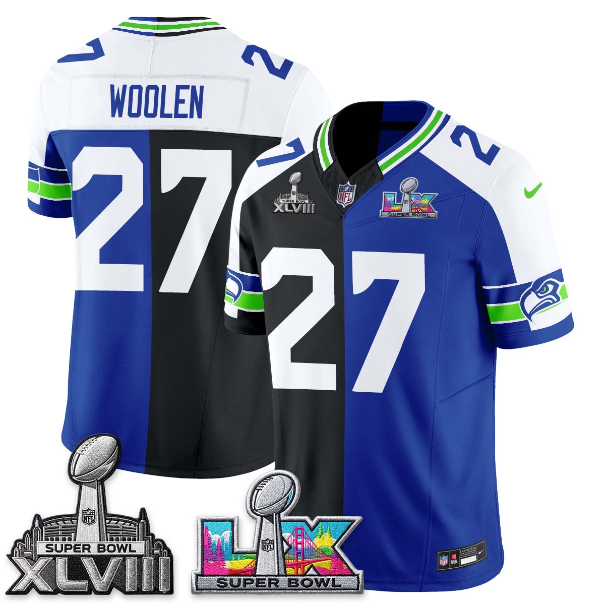 Seattle Seahawks Throwback 2 SB Patches Vapor Jersey - Stitched-NQD