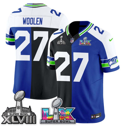 Seattle Seahawks Throwback 2 SB Patches Vapor Jersey - Stitched-NQD