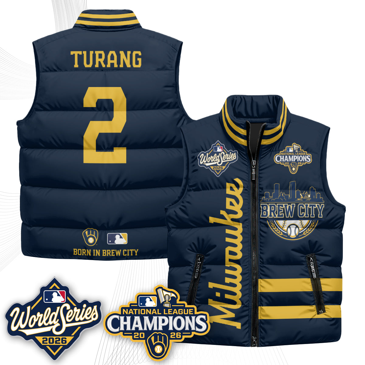 Milwaukee Brewers 2026 NL Champions Puffer Vest - Printed