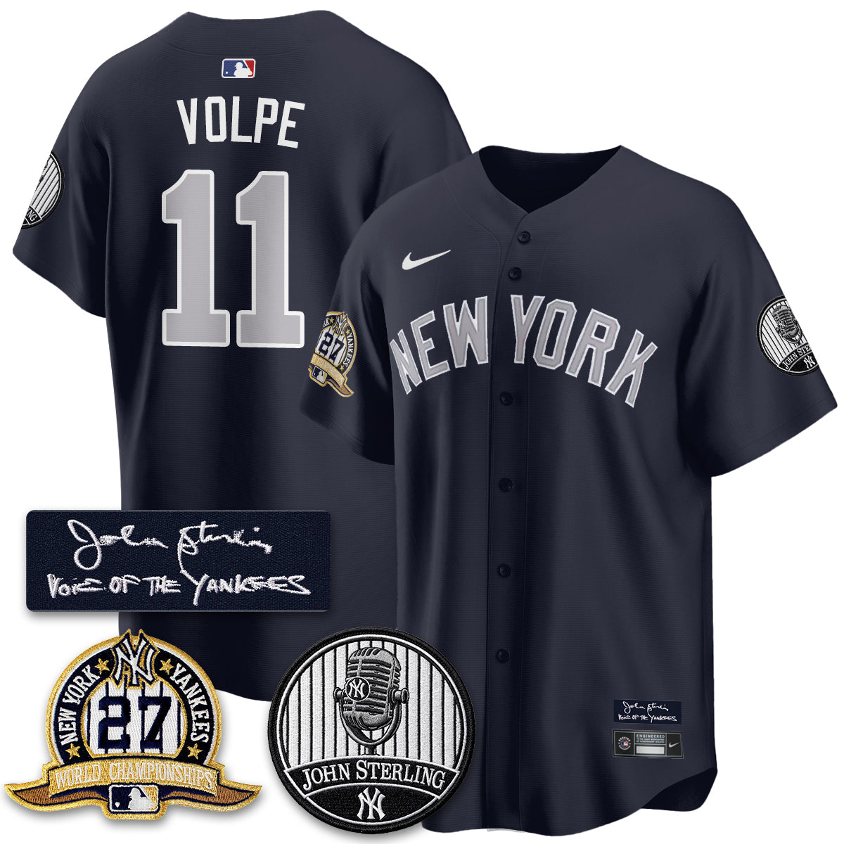 NYY John Sterling Tribute Patch Limited Gold Jersey - Stitched